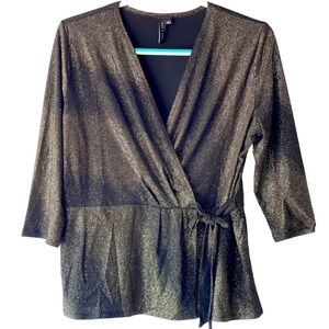 Womens summer tops black gold glitter shimmer formal evening blouse top, L